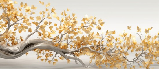 golden branches tree leaves in drawing mural background for bedroom decor