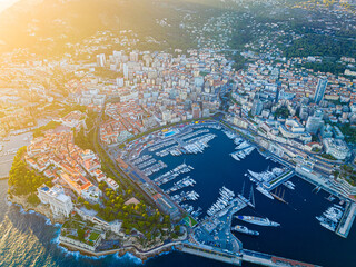Sunset view of Monaco, a sovereign city-state on the French Riviera, in Western Europe, on the...
