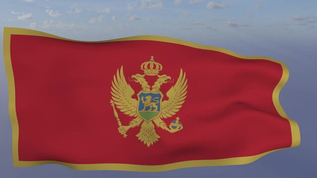 Loop der Montenegro Fahne wehend im Wind als Nahaufnahme 4K