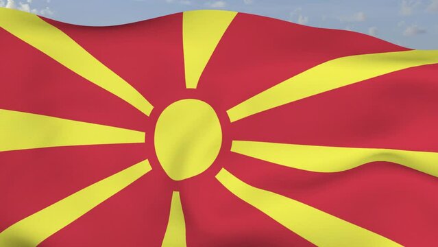 Loop der Macedonia Fahne wehend im Wind als Nahaufnahme 4K