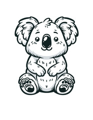 Cute koala character coloring book page, coloring page, animal, black and white, isolated, vector art, wild safari zoo animals © photowarehouse