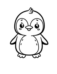 Cute penguin coloring book page, coloring page, animal, black and white, isolated, vector art, wild zoo, snow animals