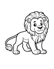 Cute lion character coloring book page, coloring page, animal, black and white, isolated, vector art, wild safari zoo animals