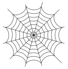 Obraz premium Vector outline illustration of a simple fancy Halloween spider web, isolated object on the white background, clipart useful for halloween party decoration, hand drawn image, cartoon spooky character