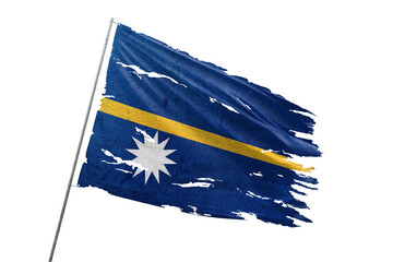 Nauru torn flag on transparent background.