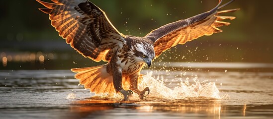 An amazing picture of an osprey or sea hawk hunting a fish from the water - obrazy, fototapety, plakaty