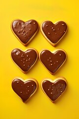 Slices of bread in shape of a heart with chocolate cream spread. Generative Ai