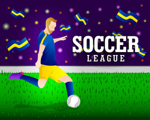 soccer player about to kick a ball, vector illustration to promote soccer league