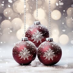 Rich red and silver colors Christmas balls with Luxury silver Ornaments illustration. For banners, posters, advertising. AI generated.