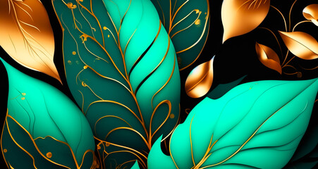 abstract background with green and blue leaves. 3d illustrations.