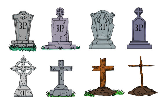 Lapidas para Halloween, d&iacute;a de muertos, para cementerios en ilustraci&oacute;n vectorial. 