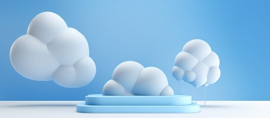 Realistic Pedestal Podium With White Cloud Flying