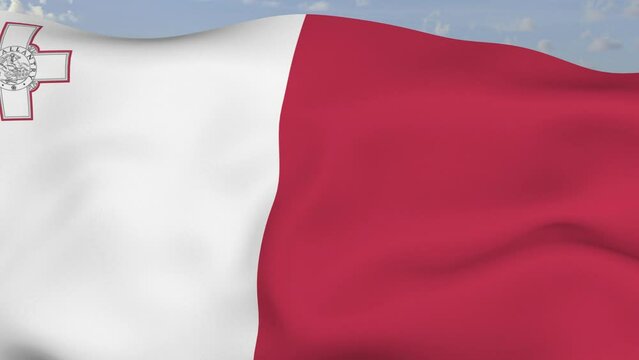 Loop der Malta Fahne wehend im Wind als Nahaufnahme 4K