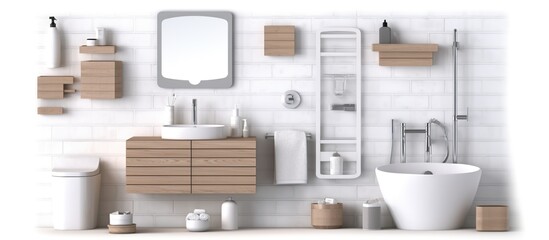 Fototapeta na wymiar Bathroom objects set realistic 3d collection of isolated lavatory bathing room elements and sanitary fixture images vector illustration