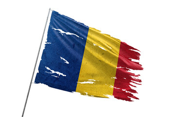 Romania torn flag on transparent background.