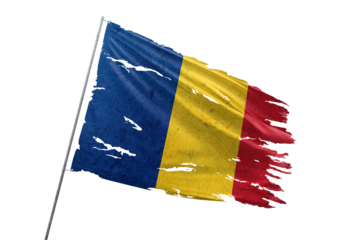 Romania torn flag on transparent background.