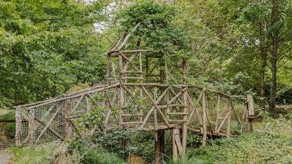 Scratch built wooden bridge over a small stream