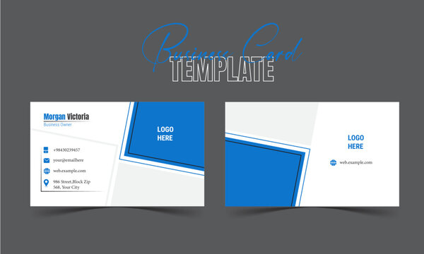 Double-sided Modern Business Card Template. Landscape Orientation. Horizontal  Layout. 