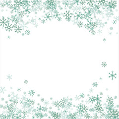 round winter snow frame with blue snowflakes on a white background. Festive Christmas banner, New Year card. Symbols of frosty winter. Vector illustration.
