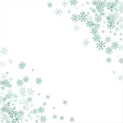 Square winter snow frame with blue snowflakes on a white background. Festive Christmas banner, New Year card. Symbols of frosty winter. Vector illustration.