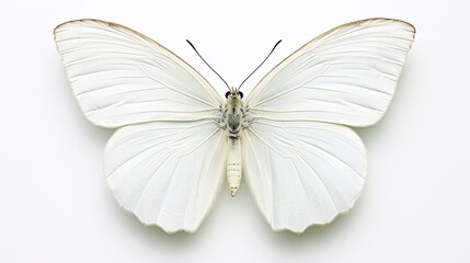Naklejka premium Beautiful white butterfly with spread wings from family of whiteflies Pieridae isolated on white background. Pieris rapae.
