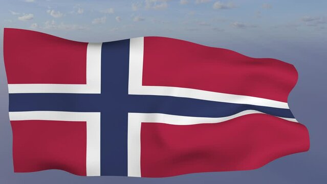 Loop der Norway Fahne wehend im Wind als Nahaufnahme 4K