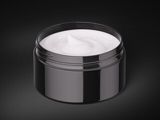3D Illustration. Skin care cream jar on black background.
