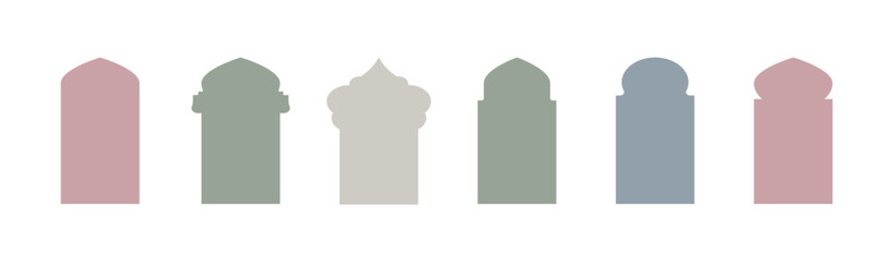 Islamic window boho colors shape. Arabic door shape. Islamic arhitecture elements of window and door