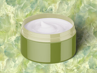 3D Illustration. Skin care cream jar on marble background.