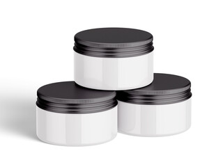 3D Illustration. Skin care cream jars on white background.