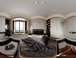 360 degrees hotel room, 3d rendering - obrazy, fototapety, plakaty