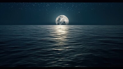 Full moon over the peaceful sea (Elements of the moon image furnished by NASA)