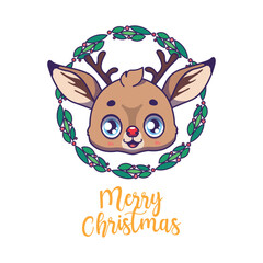 Christmas greeting with a cute reindeer and festive text