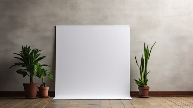 Empty three rollup banners stand. Blank template mockups. Exhibition stand 3 roll-up banners, screen for you design. Vertical white roll up for preview.