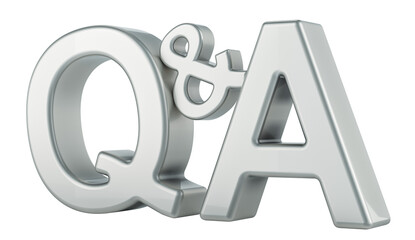 Q&A metallic inscription, 3D rendering isolated on transparent background - 674933922