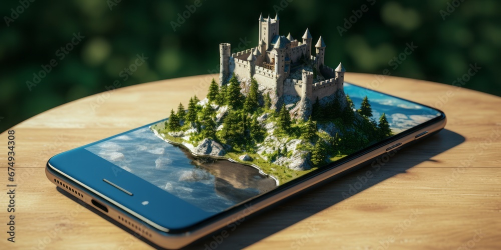 Poster Phone with a Castle Atop, Blending Virtual and Augmented Reality in the Name of Virus Defense, Hacker Protection, and Mobile Security Against Malware and Trojans