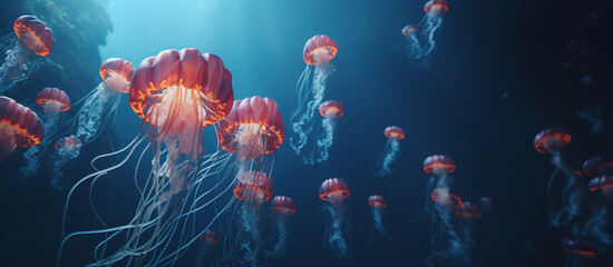 jellyfish in the sea - obrazy, fototapety, plakaty