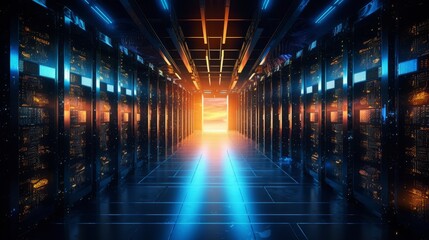 dark servers data centeroom with computers  AI generated illustration