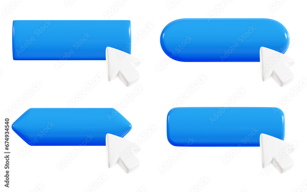 Fototapete mouse cursor pointer click on blue button 3d render illustration set.