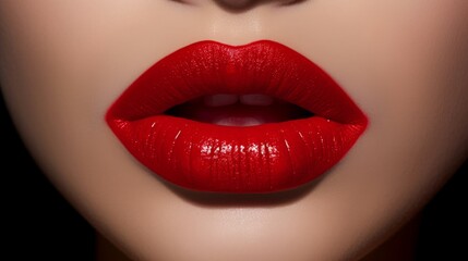 Vivid red lipstick smudged along the lip line  AI generated illustration