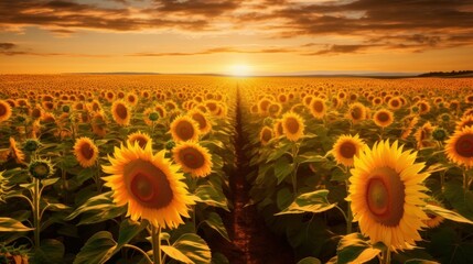 A field of sunflowers stretching out as faas  AI generated illustration - obrazy, fototapety, plakaty