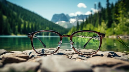 Blurred image of reflection of natural scenery through glasses. bamboo backgrounds, Vision concept
