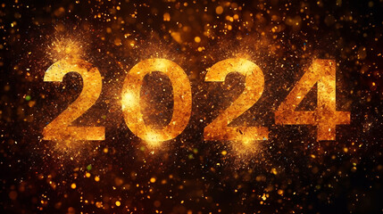  Happy New Year sparkles banner number 2024  - obrazy, fototapety, plakaty