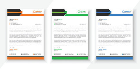 Modern & Creative Corporate Business style letterhead design bundle for your project. Clean and professional corporate company business letterhead template with color variation bundle. - obrazy, fototapety, plakaty