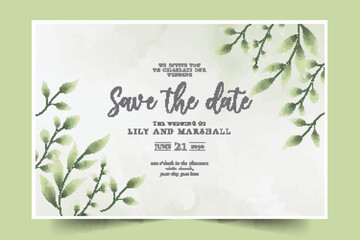 beautiful save date wedding background with watercolor leaves