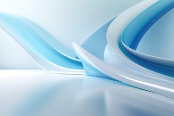 Beautiful futuristic Geometric background for your presentation. 3D wall in light blue and white tones. AI generated.