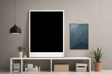 Mock up poster frame in modern interior background