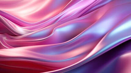Close-up of ethereal pastel neon pink, purple, lavender, mint holographic metallic foil background. Abstract modern curved blurred surreal futuristic disco, rave, techno, festive dreamlike backdrop