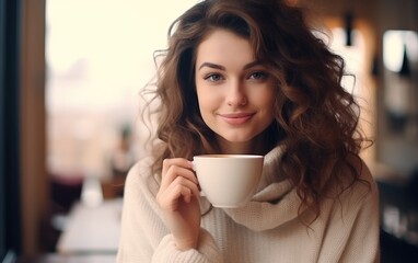 Beautiful woman is drinking a coffee