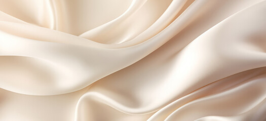 Beautiful background luxury cloth with drapery and wavy folds of ivory color creased smooth silk...